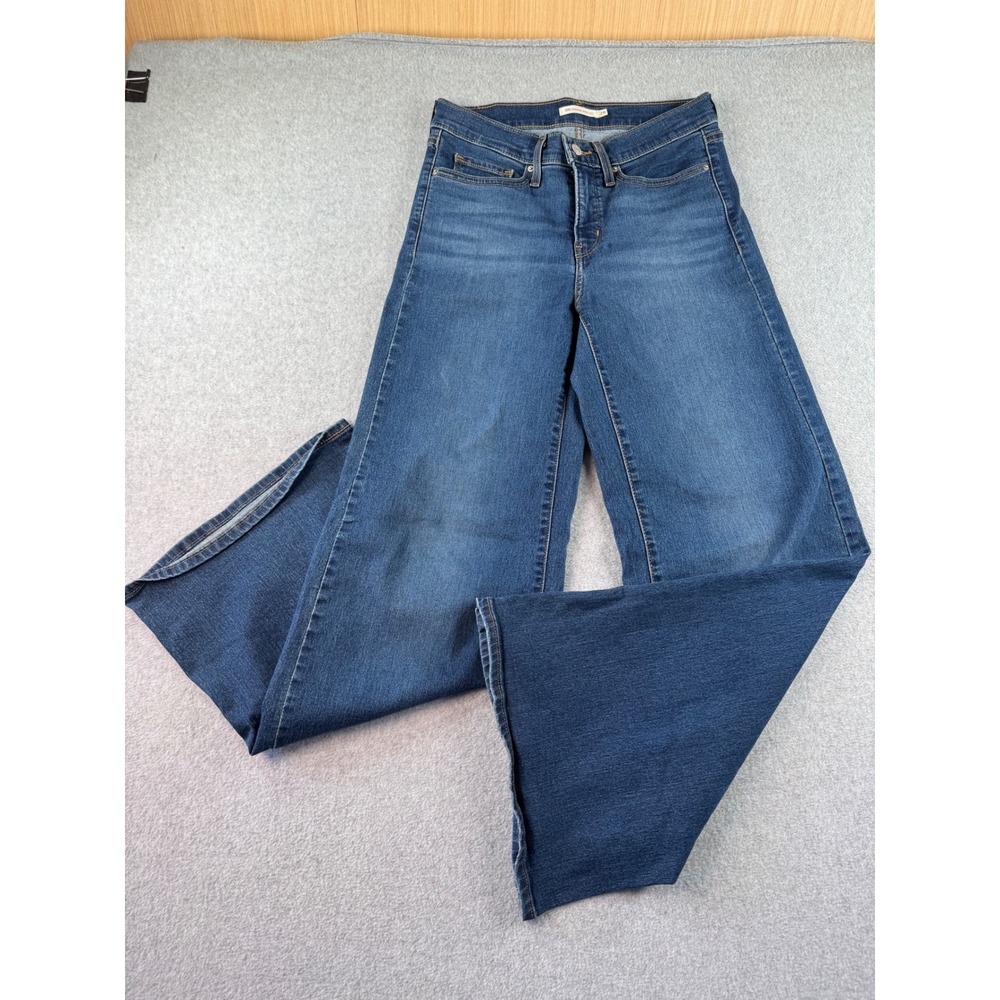 Levis 318 Shaping Wide Leg Jeans Blue Denim Medium Wash Womens Size 28 High Rise